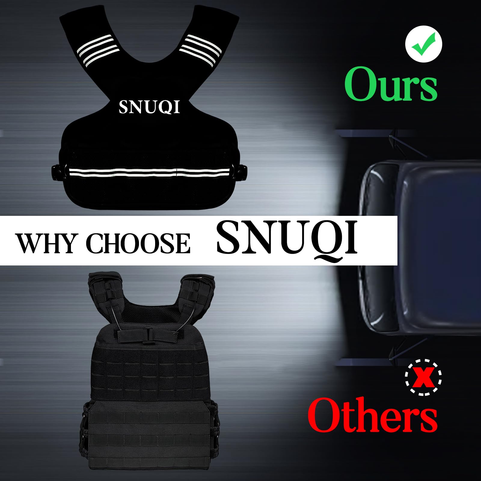 SNUQI Adjustable Weighted Vest with 6 Ironsand Weights Black