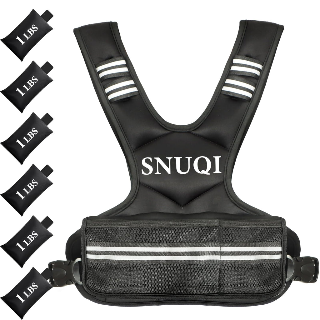 SNUQI Adjustable Weighted Vest with 6 Ironsand Weights Black