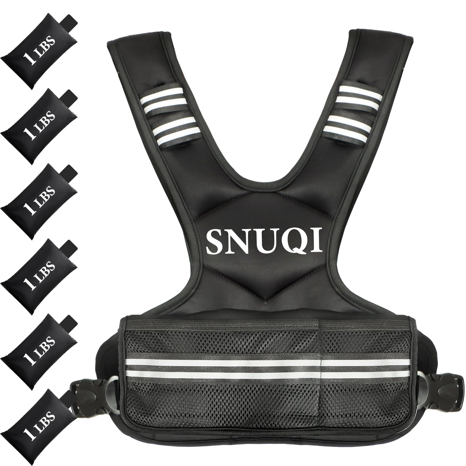 SNUQI Adjustable Weighted Vest with 6 Ironsand Weights Black