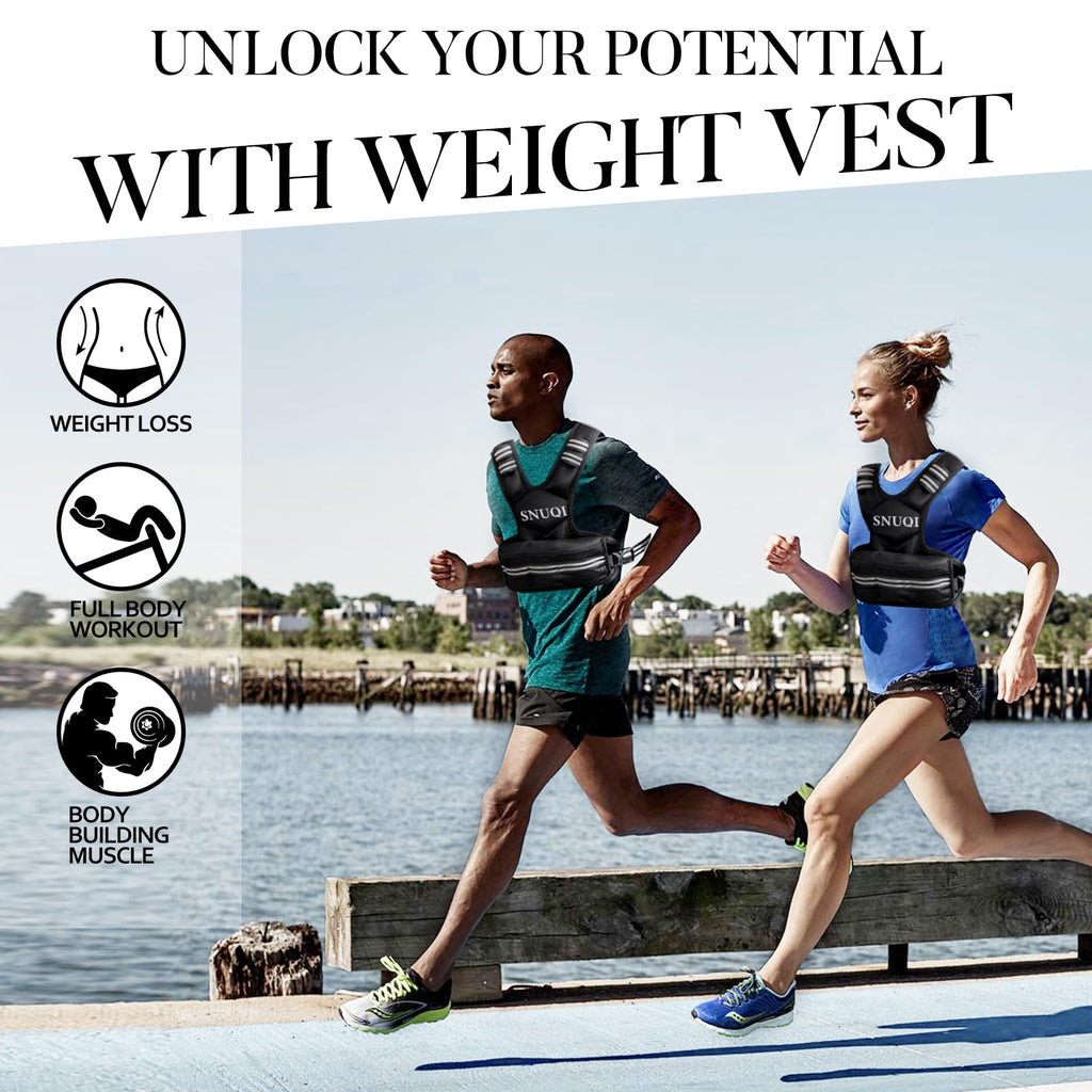 SNUQI Adjustable Weighted Vest with 6 Ironsand Weights Black
