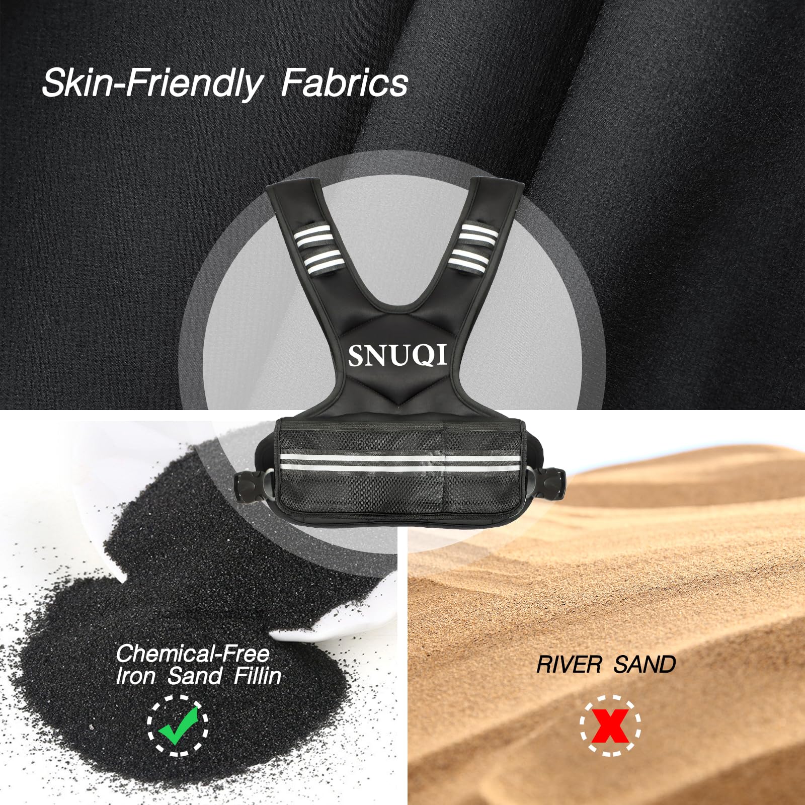 SNUQI Adjustable Weighted Vest with 6 Ironsand Weights Black